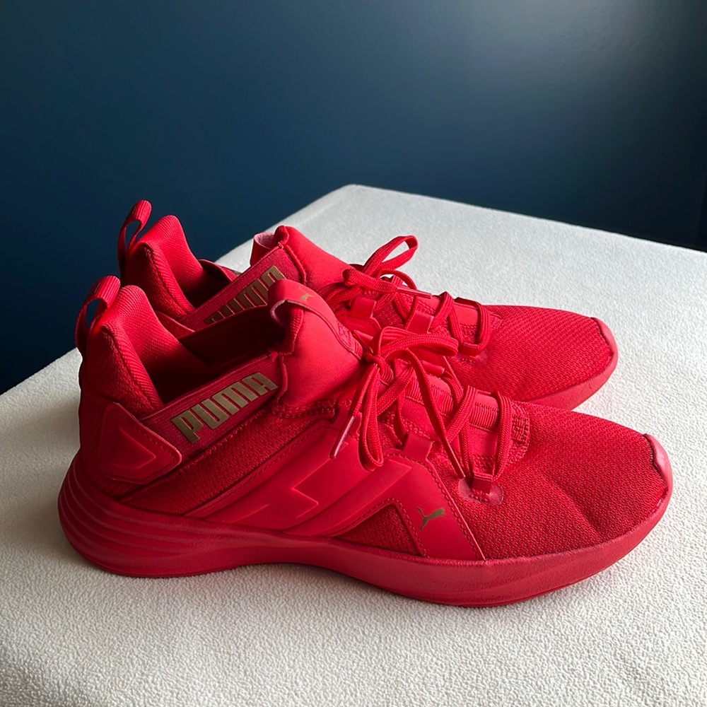 Puma red running shoes size 8.5, “Contempt Demi 2”.